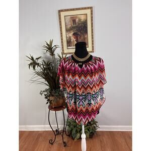 New Directions Women Top SM Short Sleeve Pullover Boho Tropical Vacation Resort